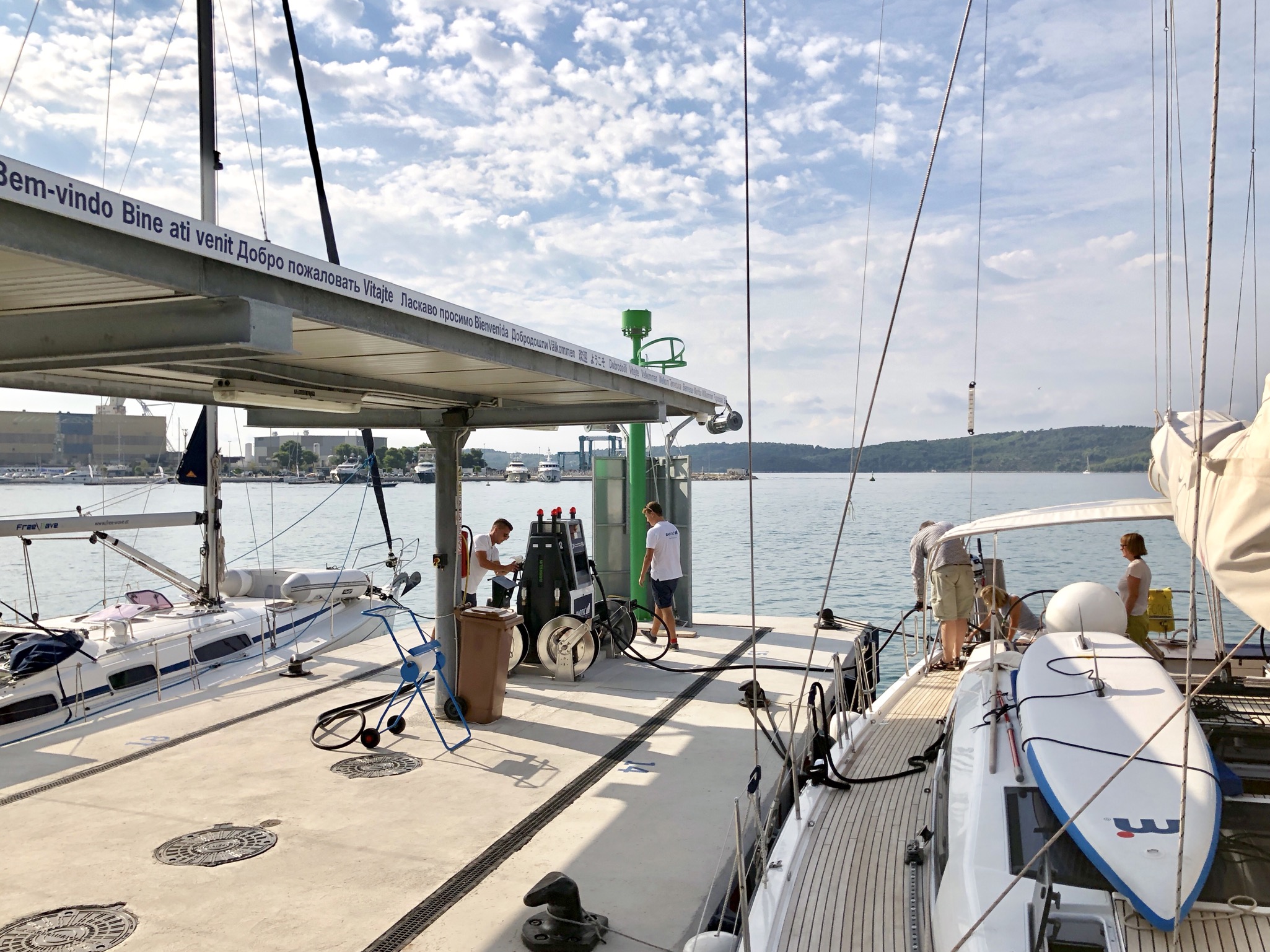 Refuelling the boat's two tanks